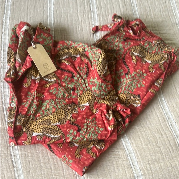 NEW PRINTFRESH Anthropologie 100% Cotton Scarlet Bagheera Cheetah Pajama Set | L - Picture 3 of 14